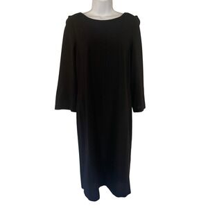 Vera Wang Black‎ Midi Dress Embellished Waist 3/4 Sleeve Wool Blend Size 6 New